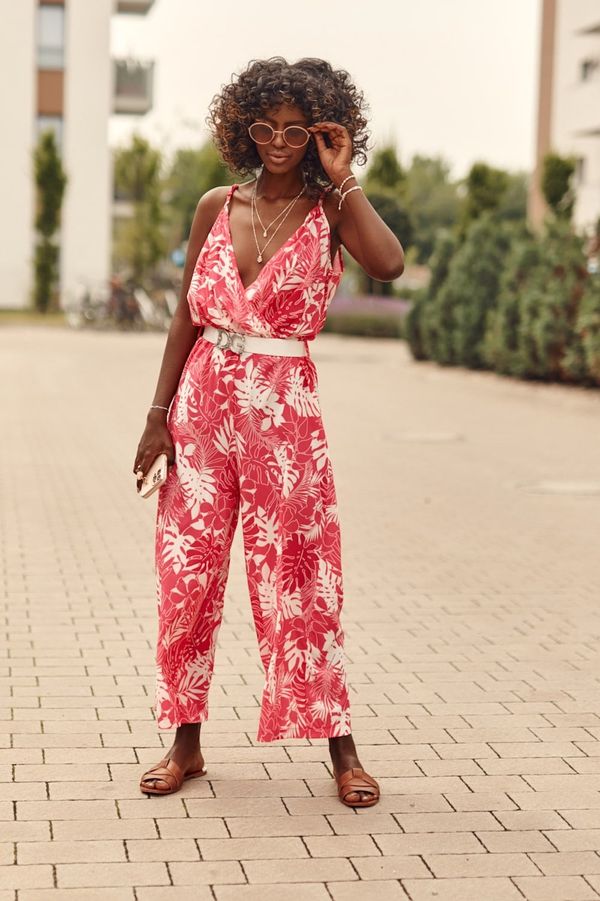 FASARDI Summer overall with leaves and culottes in pink
