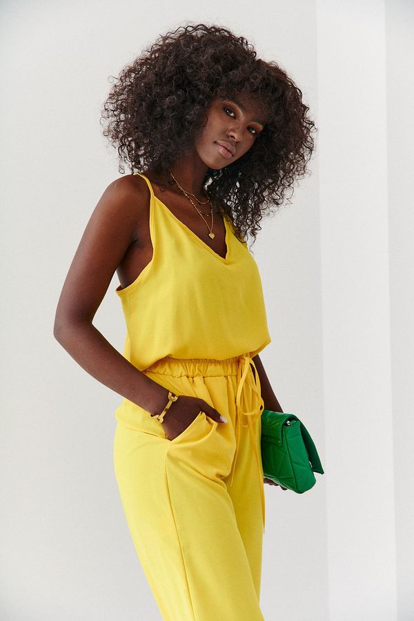 FASARDI Summer set of palazzo trousers and yellow top