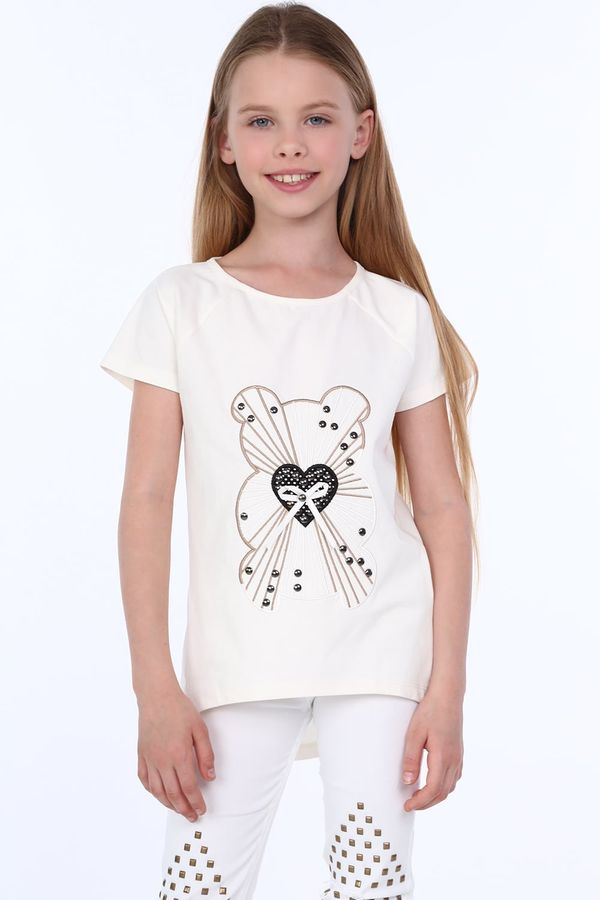 FASARDI T-shirt for girls with a creamy teddy bear