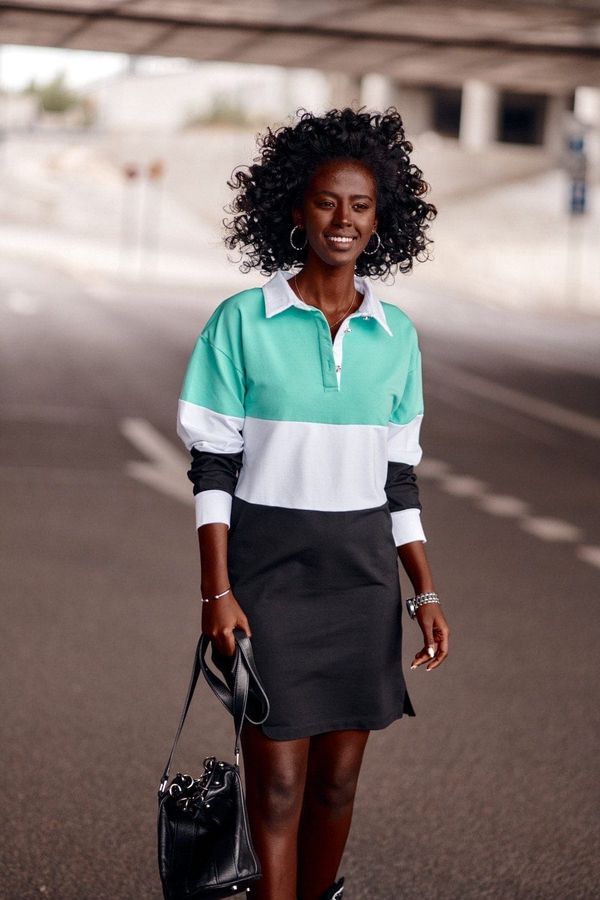 FASARDI Women's Sweatshirt Dress with Mint Polo Collar