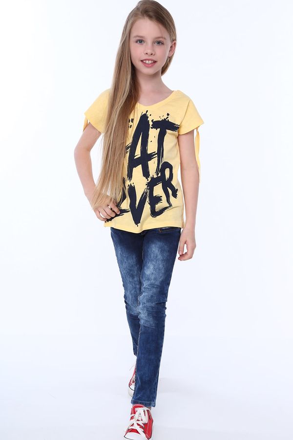 FASARDI Yellow blouse with short sleeves and lettering
