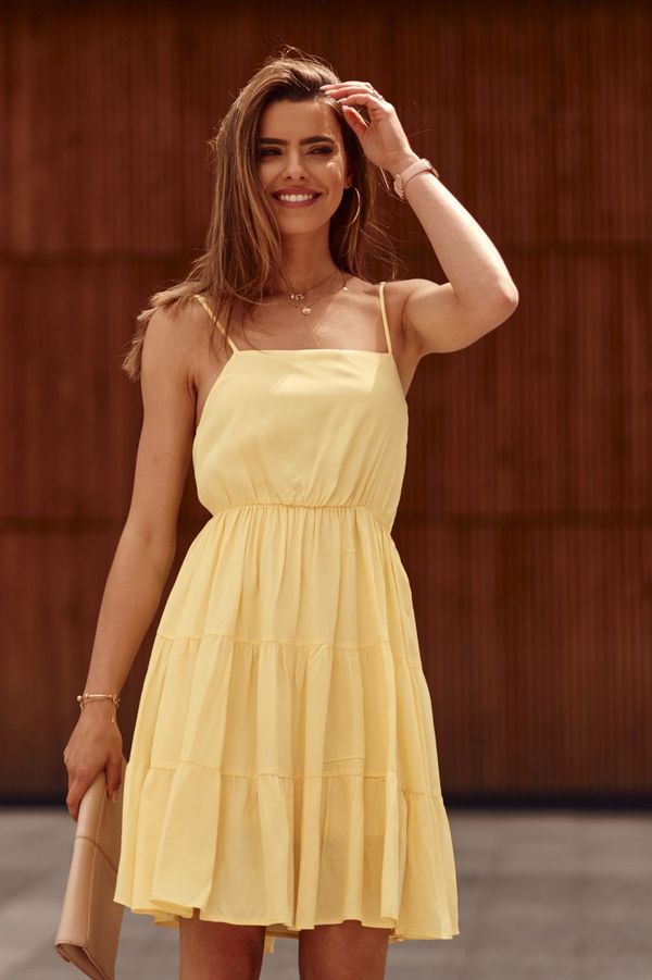 FASARDI Yellow dress with thin straps and ruffles