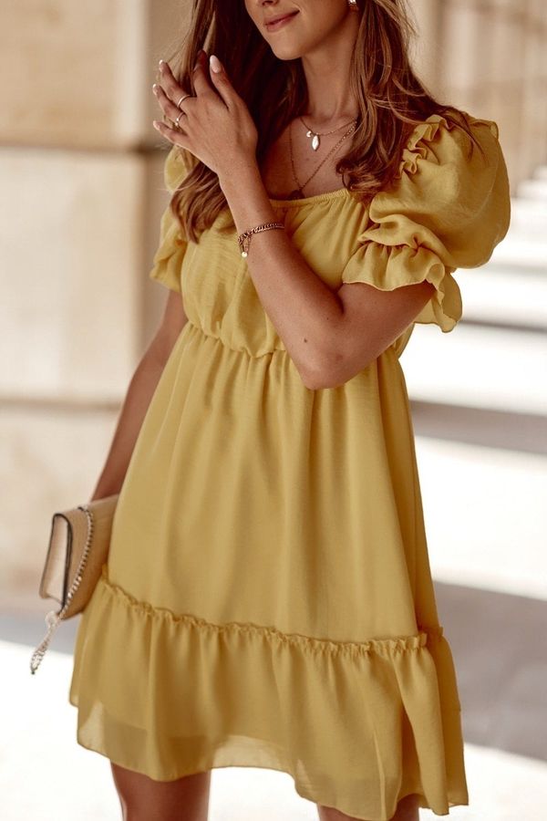 FASARDI Yellow smooth dress with ruffles