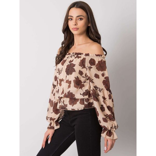 Fashionhunters A beige and brown Spanish blouse with flowers Orleans