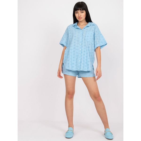 Fashionhunters A blue cotton summer set with a shirt