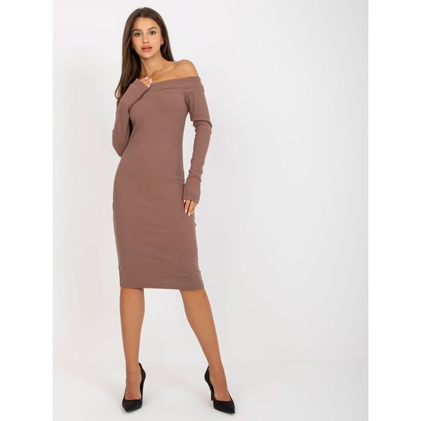 Fashionhunters A brown basic dress revealing the shoulders every day