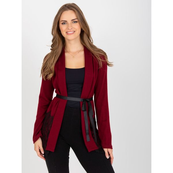 Fashionhunters A burgundy knitted cape with a tied belt