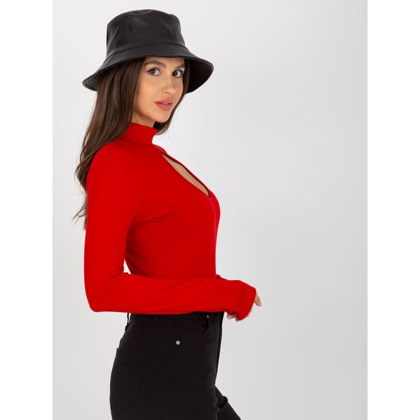 Fashionhunters A red cotton blouse with a basic turtleneck