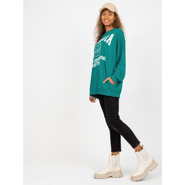 Fashionhunters A sea loose sweatshirt with a print and pockets
