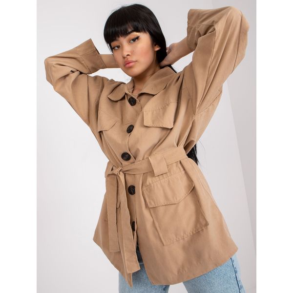 Fashionhunters A thin camel spring coat with a belt