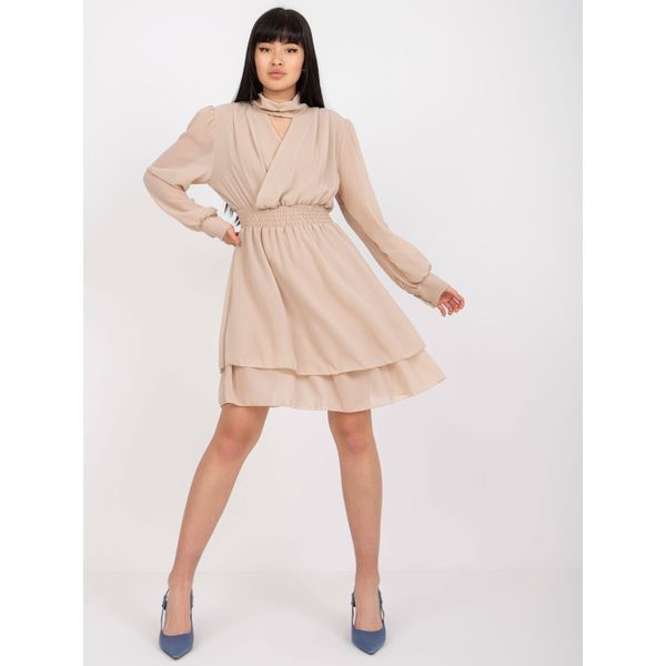 Fashionhunters Airy, beige cocktail dress with a mini length OCH BELLA