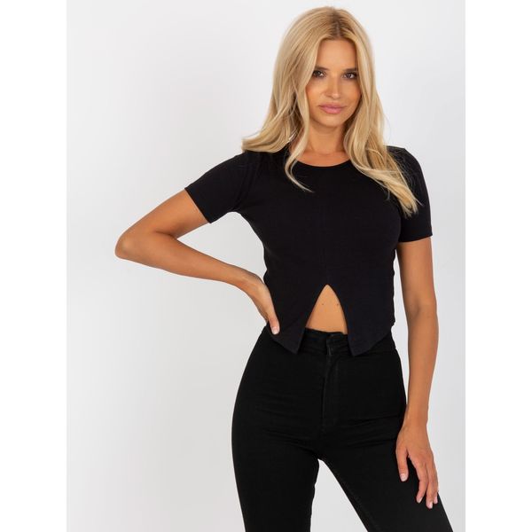 Fashionhunters Basic black ribbed top with short sleeves from RUE PARIS