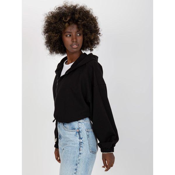 Fashionhunters Basic black zipped sweatshirt with RUE PARIS hood