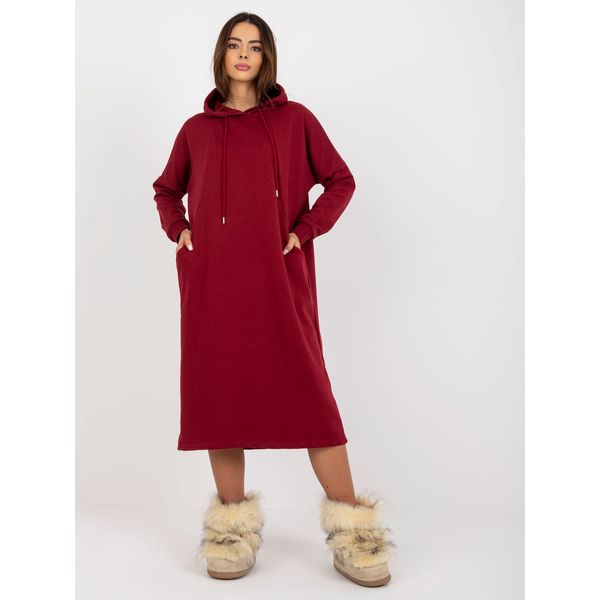Fashionhunters Basic burgundy midi sporty dress with pockets