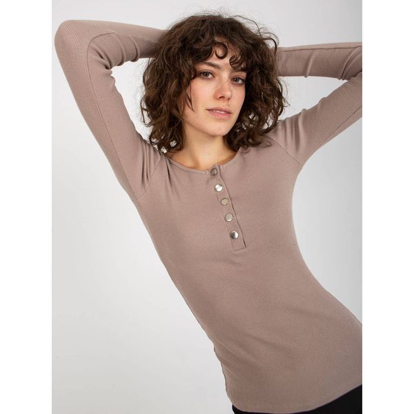 Fashionhunters Basic dark beige ribbed blouse from Bliss