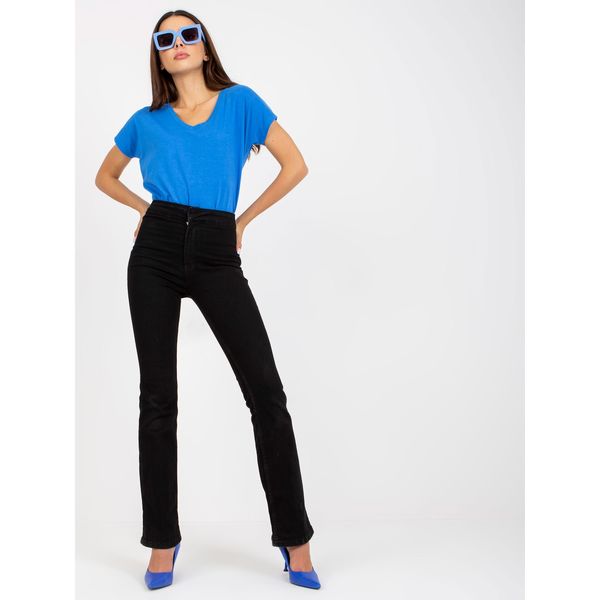 Fashionhunters Basic dark blue cotton t-shirt for women