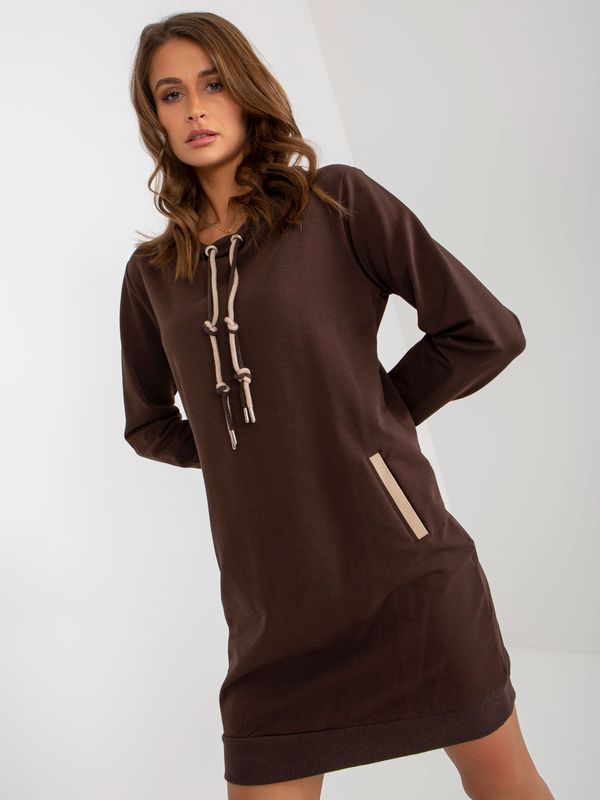 Fashionhunters Basic dark brown sweatshirt mini dress made of cotton