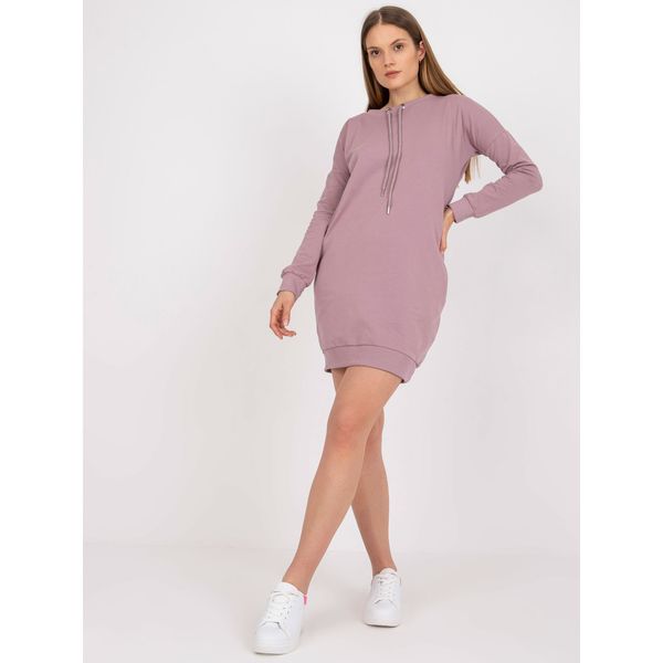 Fashionhunters Basic dusty pink sweatshirt dress with long sleeves