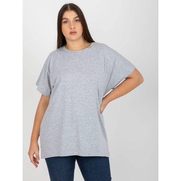 Fashionhunters Basic gray melange plus size cotton t-shirt