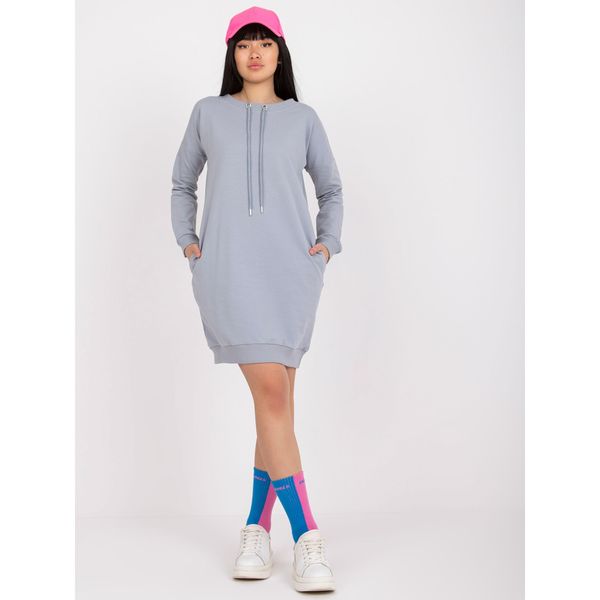 Fashionhunters Basic gray sporty dress with pockets