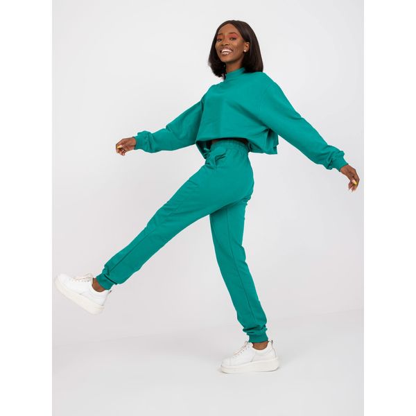 Fashionhunters Basic green high-waisted sweatpants