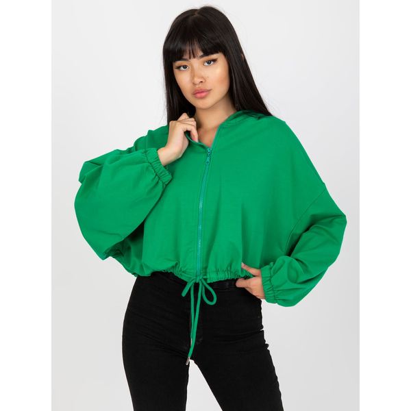Fashionhunters Basic green zip-up hoodie with RUE PARIS hood