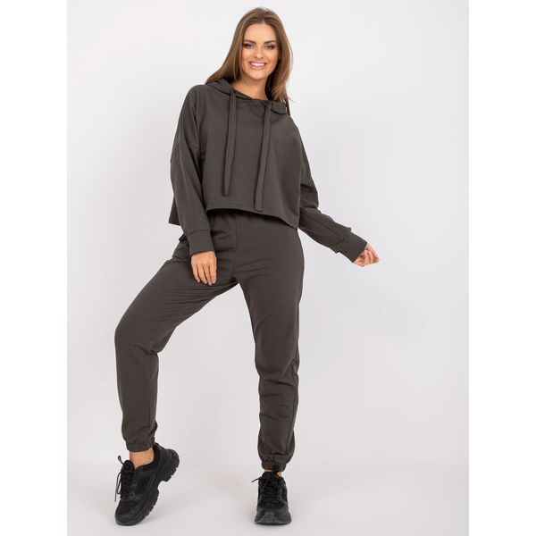 Fashionhunters Basic khaki sweatshirt set with high-waisted trousers