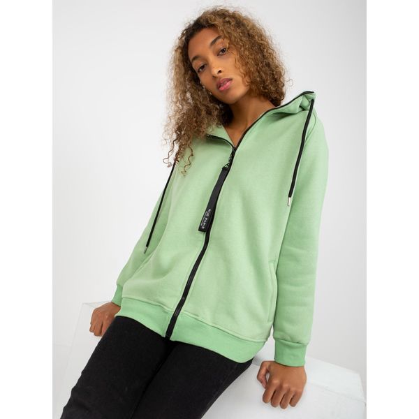 Fashionhunters Basic light green RUE PARIS zipped sweatshirt