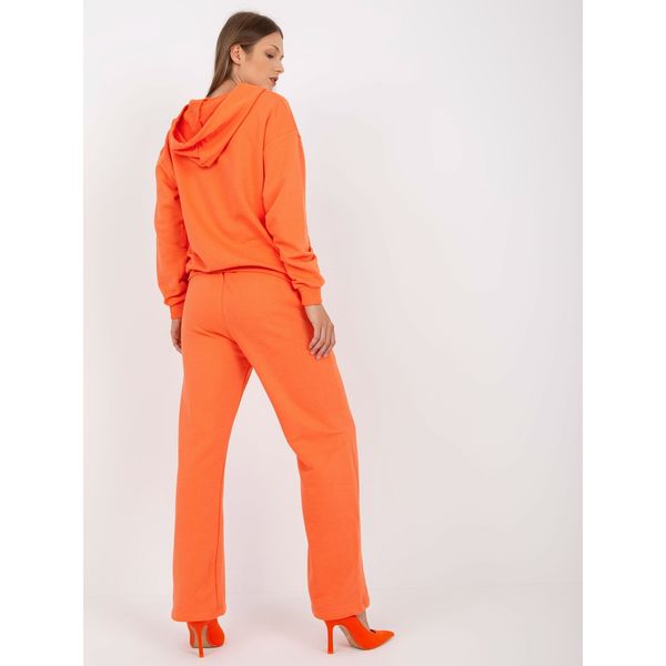 Fashionhunters Basic orange sweatshirt set with wide trousers