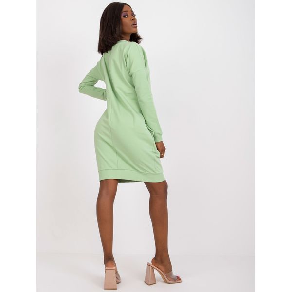 Fashionhunters Basic pistachio sweatshirt dress with pockets