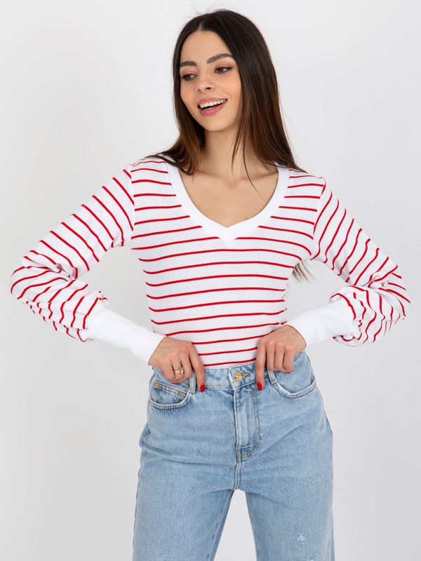 Fashionhunters Basic striped white-red ribbed blouse
