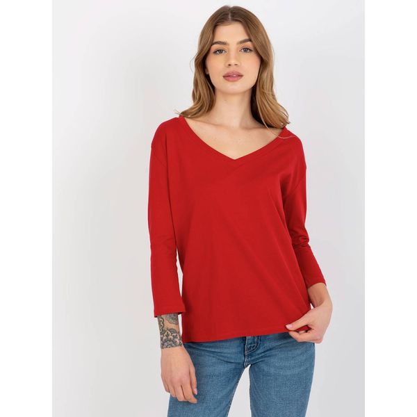 Fashionhunters Basic V-neck red cotton blouse