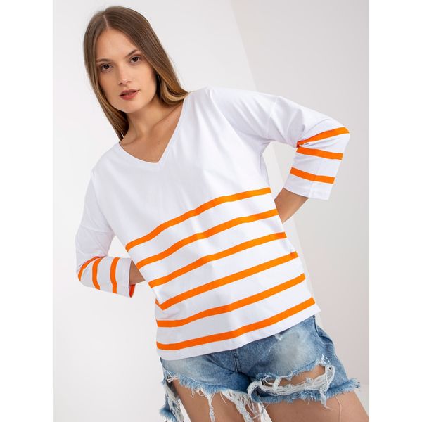 Fashionhunters Basic white and orange striped RUE PARIS blouse