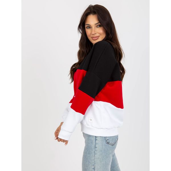 Fashionhunters Basic white and red sweatshirt with a V-neck