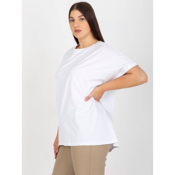 Fashionhunters Basic white plus size loose blouse with round sleeves
