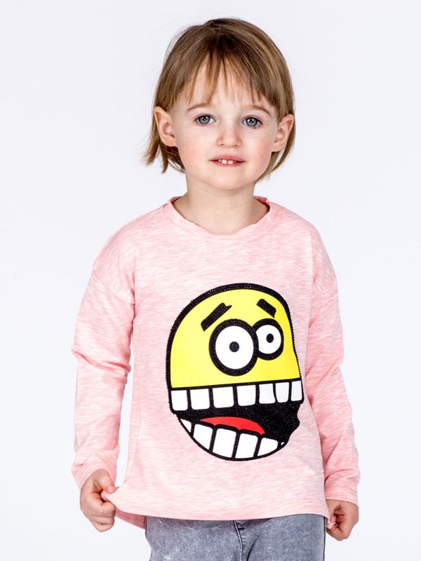 Fashionhunters Bawełniana bluzka dla dzieci z różowym nadrukiem emotikony