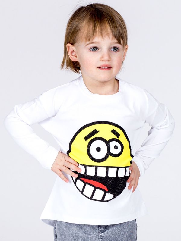 Fashionhunters Bawełniana bluzka dziecięca z białym nadrukiem emotikonu
