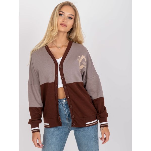 Fashionhunters Beige and brown sweatshirt with a printed zip