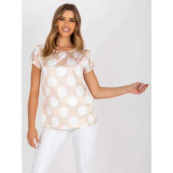 Fashionhunters Beige and white polka dot blouse in imitation satin RUE PARIS
