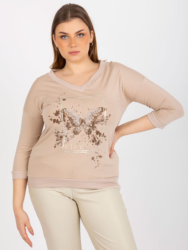 Fashionhunters Beige blouse with application plus sizes up to V