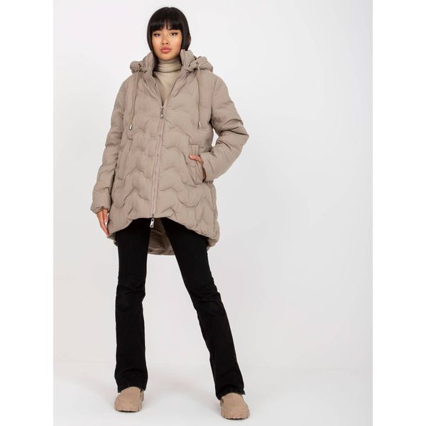 Fashionhunters Beige down winter jacket with a hood