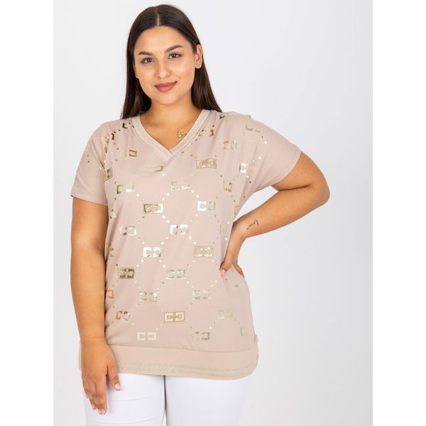 Fashionhunters Beige everyday plus size blouse with an applique