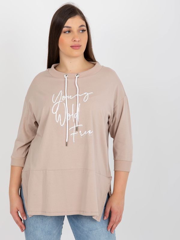 Fashionhunters Beige long blouse plus size with application