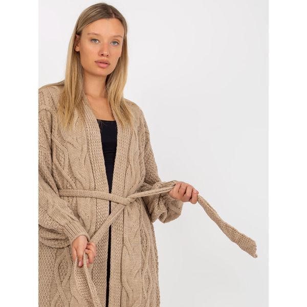 Fashionhunters Beige long cardigan with the addition of RUE PARIS wool