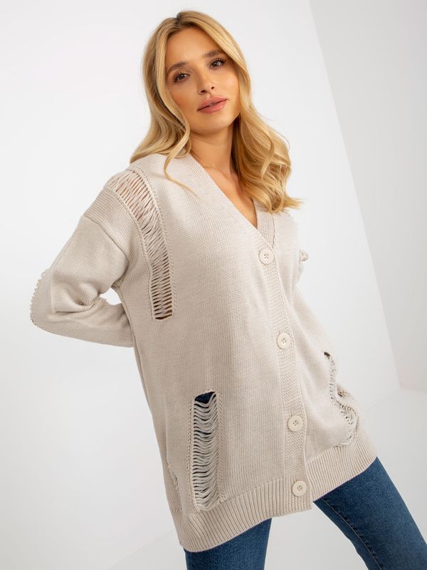 Fashionhunters Beige loose cardigan with holes from RUE PARIS