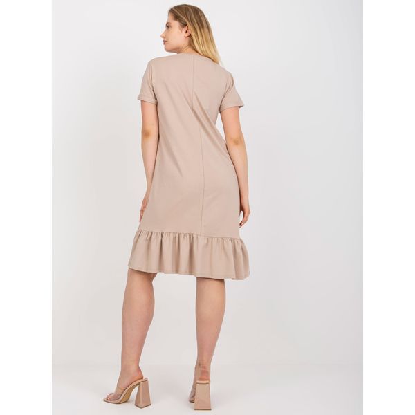 Fashionhunters Beige simple plus size dress with short sleeves