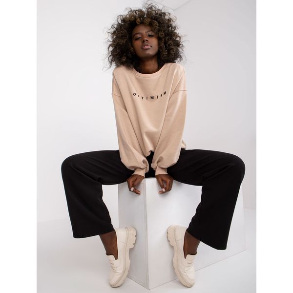 Fashionhunters Beige sweatshirt without a hood with Miley embroidery