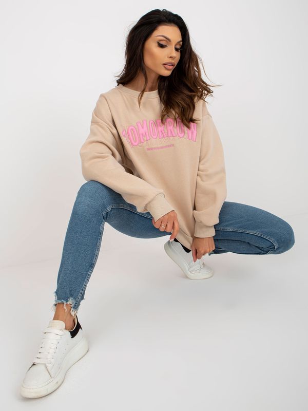 Fashionhunters Beige sweatshirt without hood oversize fit