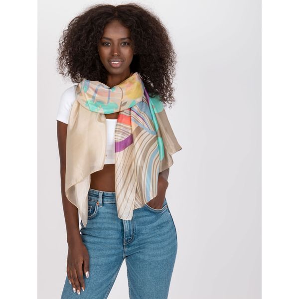 Fashionhunters Beige thin scarf with a pattern
