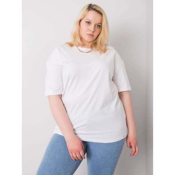 Fashionhunters Biała bawełniana koszulka plus size